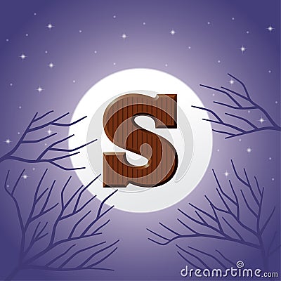 Sinterklaas day concept - chocolate letter S on moonlight background - holiday illustration Vector Illustration