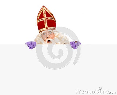 Sinterklaas holding blank cardboard Stock Photo