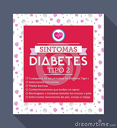 Sintomas Diabetes tipo 2 Spanish text Vector Illustration