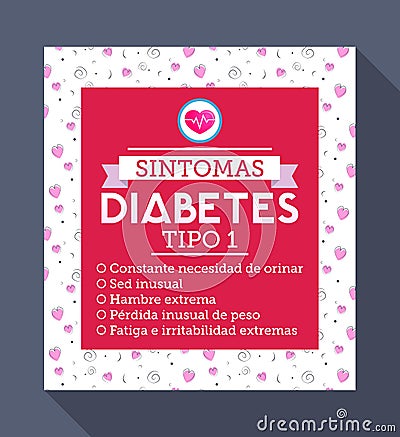 Sintomas Diabetes tipo 1, Spanish translation: Symptoms of type 1 diabetes, vector design Informative text Vector Illustration