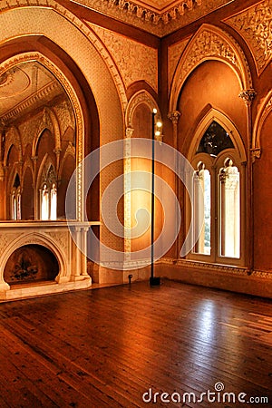 Beautiful rooms with arcades and pillars of Monserrate Palace in Sintra Editorial Stock Photo