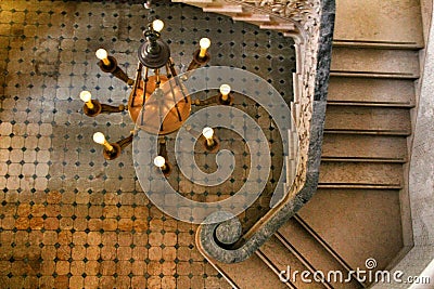 Beautiful ceiling lamp on the steps of the Monserrate palace Editorial Stock Photo