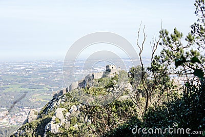 Castle of the Moors in Sintra, Portugal in a sunny winter day in February 2020 Editorial Stock Photo