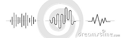 Sinusoid signals set. Black curve sound waves collection. Stock Photo