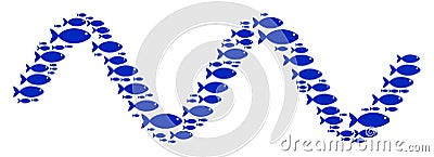 Sinusoid Wave Composition of Fish Icons Vector Illustration