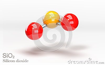SiO2 Silicon dioxide. Molecule with sodium, silicon and oxygen atoms. 3d rendering Stock Photo