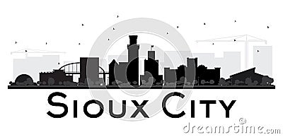 Sioux City skyline black and white silhouette. Cartoon Illustration