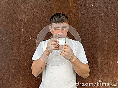 A sip of black coffee will bring you back to life when you are completely exhausted Stock Photo