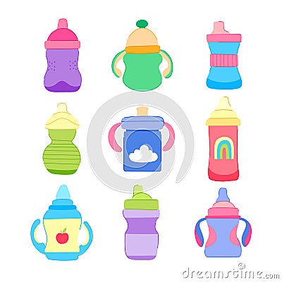 sippy cup set cartoon vector illustration Vector Illustration