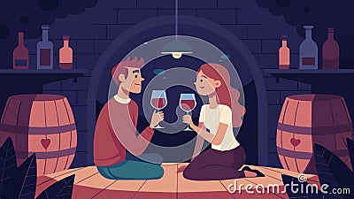 Between sips of velvety cabernet the couple shared secrets and dreams their voices muted by the hushed atmosphere of the Vector Illustration