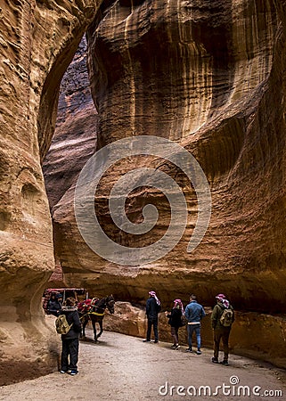 The Siq canyon.Petra Editorial Stock Photo