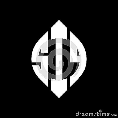 SIQ circle letter logo design with circle and ellipse shape. SIQ ellipse letters with typographic style. The three initials form a Vector Illustration