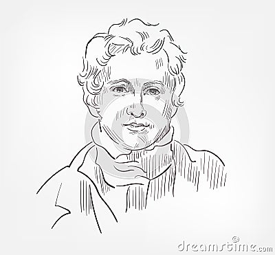 Sir Humphry Davy famous English Cornish chemist and inventor physician medical scientist vector sketch illustration Vector Illustration