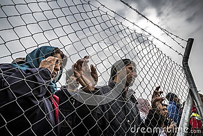 Sirian refugees blocked in Idomeni Editorial Stock Photo