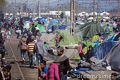 Sirian refugees blocked in Idomeni Editorial Stock Photo