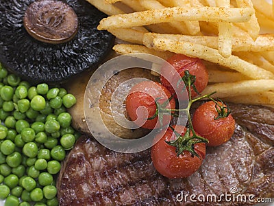 Sirloin Steak Chips and Grill Garnish Stock Photo