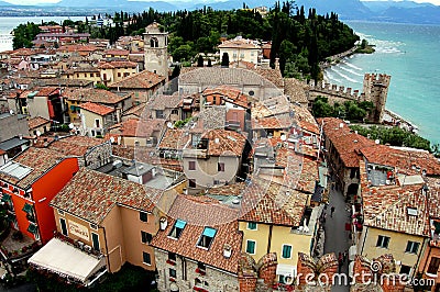 Sirmione, Italy: View over Orange Tile Rooftops Editorial Stock Photo