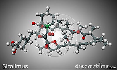 Sirolimus or rapamycin molecule. is a macrolide compound with immunosuppressant functions. Molecule model Stock Photo