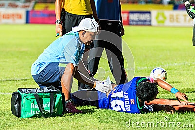 SISAKET THAILAND-June 21: First aid team of Royal Thai Navy FC. Editorial Stock Photo