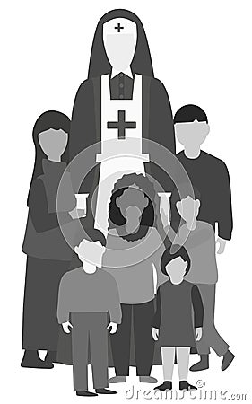 Sister of Mercy and orphans. World Orphans Day Vector Illustration