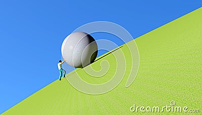 Sisyphus rolling a boulder Stock Photo