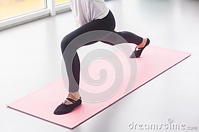 Sit-ups, fitness, sport concept. Close up legs, view from above Stock Photo