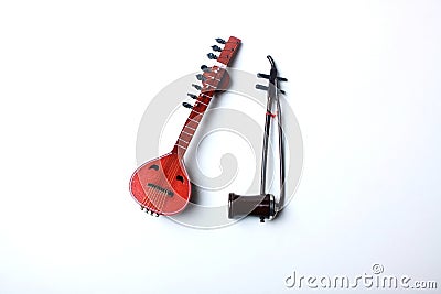 Sitar and erhu - traditional Chinese musical instrument isolated on white background Stock Photo