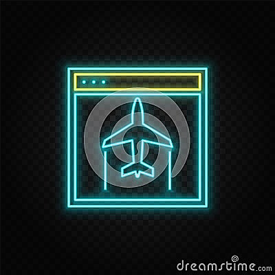 site, aircraft neon vector icon. Blue and yellow neon vector icon Stock Photo