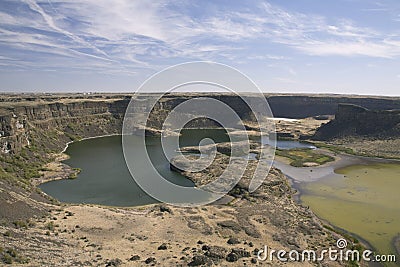 Site of ancient waterfall, Sun Lakes Dry Falls State Park, Washington State Stock Photo