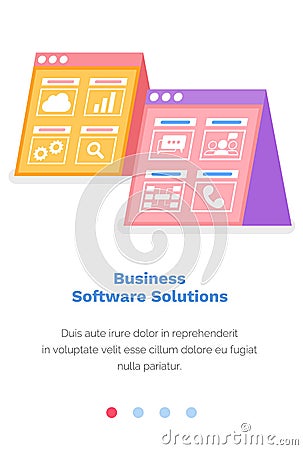 Site with business software solution. Webpage template illustration. Program for studying statistics Cartoon Illustration