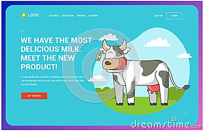 Site about cows which stands on the field inscribed in a circle. Web page Vector Illustration