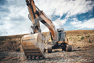 site excavator. details of roadworks with heavy duty machinery Stock Photo