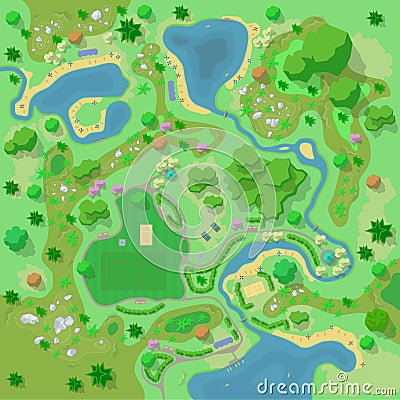 Site improvement Landscape and tourist camp in the forest. Top view. Vector Illustration