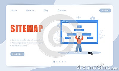 Sitemap concept. Landing page template. Website navigation for the user. Arab Female Developer creation Strategy. UX Vector Illustration