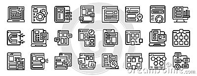 Sitemap creation icons set. Web design icons showing website development, design and programming Vector Illustration