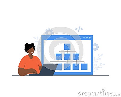 Sitemap creation. Website optimization. Web development and web page structure. Build XML map with lists the URLs. UX Vector Illustration