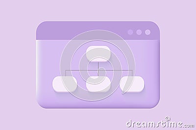 Sitemap 3D icon. Flowchart UI UX. Vector illustration. Hierarchy concept. Data organization. Perfect for web and app Vector Illustration