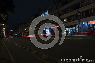 SITP bus stop at parkway neighborhood. Night long exposure concept Editorial Stock Photo