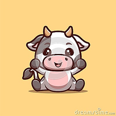 Cow Sitting Excited Cute Creative Kawaii Cartoon Stock Photo