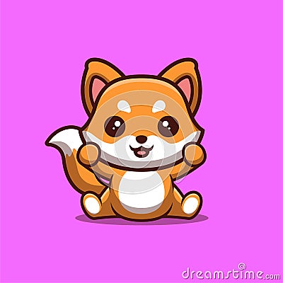 Fox Sitting Excited Cute Creative Kawaii Cartoon Stock Photo