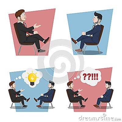 Sitting Businessman Discussion Collection Color Illustration Vector Illustration