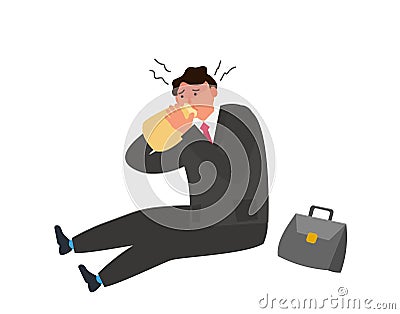 sitting businessman in panic attack stress breathing paper bag vector Vector Illustration