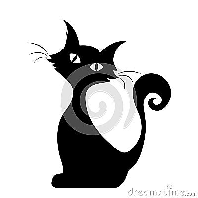 Sitting cat. Vector black silhouette. Vector Illustration