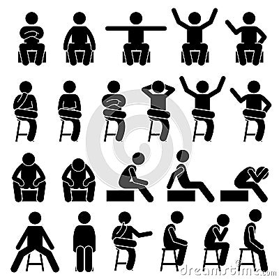 Sitting On Chair Poses Postures Human Man People Stick Figure Stickman ...