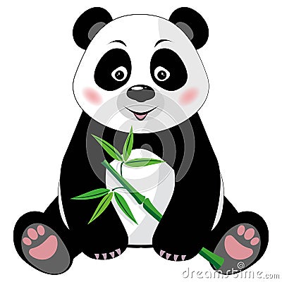 Sitting cute panda with bamboo isolated on white b Vector Illustration