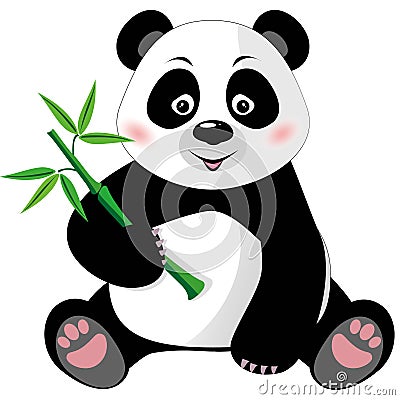 Sitting cute panda with bamboo on white Vector Illustration