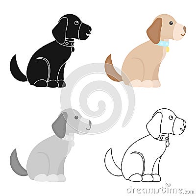 Sitting dog vector icon in cartoon style for web Vector Illustration