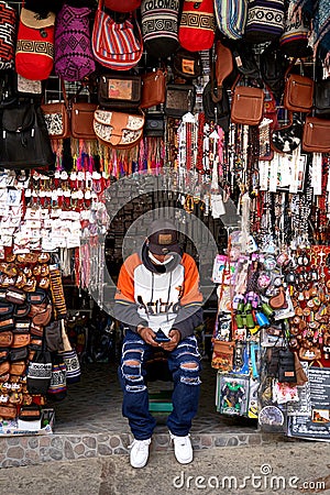 Stall selling handicrafts in the sanctuary of monserrate Editorial Stock Photo