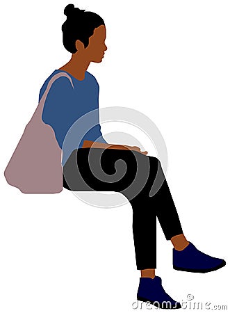 Sitting female person flat vector illustration Black people Vector Illustration