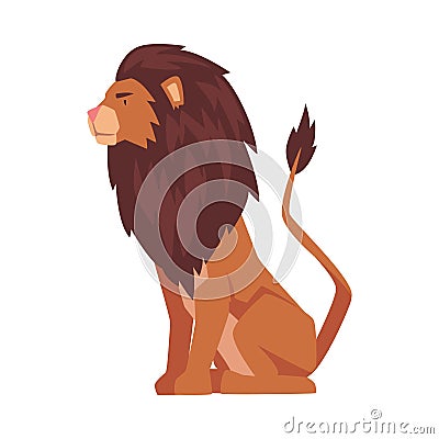 Sitting Lion, Proud Powerful Mammal Jungle Animal, Side View Vector Illustration Vector Illustration